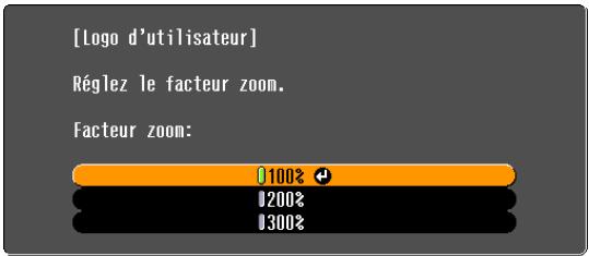 [Logo d'utilisateur] Réglez le facteur zoom. Facteur zoom: 0100% 200% 300%