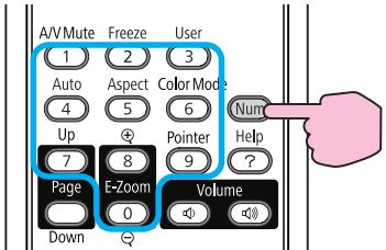 A/V Mute Freeze User 1 2 3 Auto Aspect Color Mod. 4 5 6 Up 7 8 9 Page E-Zoom Volume 0 Down