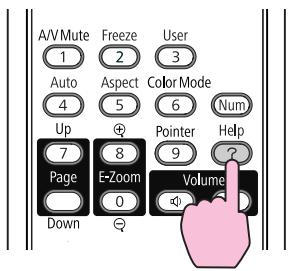 A/V Mute Freeze User 1 2 3 Auto Aspect Color Mode 4 5 6 Num Up 7 8 Pointer Help Page E-Zoom Volume 0 Down