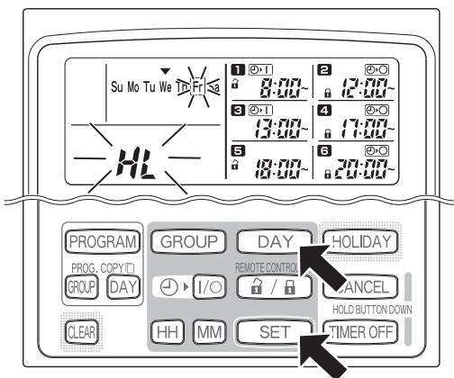 PANASONIC CZ-ESWC2 - ÉTAPE 3 Sélectionner le jour féried en utilisant le bouton DAY, et appuyer sur le bouton SET. - 1
