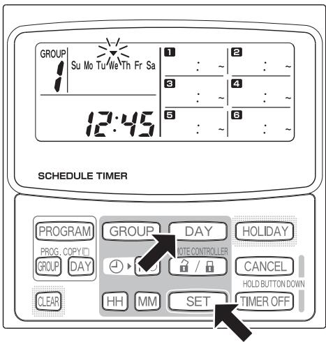 PANASONIC CZ-ESWC2 - ÉTAPE 1 Maintenir le bouton SET (Régler) enforcé et appuyer sur le bouton DAY (Jour) pour régler le jour de la semaine. - 2