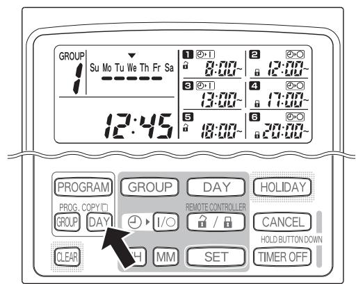 PANASONIC CZ-ESWC2 - ÉTAPE 6 Appuyer sur le bouton PROG. COPY DAY (Copier le jour) pour entrer la programmation copée dans les jours sélectionnés. - 1