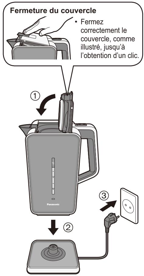 PANASONIC NC-ZK1HXE GRISE - Fermez le couvercle, placez la bouilloire sur la base de puissance et branchez la prise. - 1