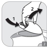 Diagram illustrating two-step massage technique with labeled arrows and numbered steps