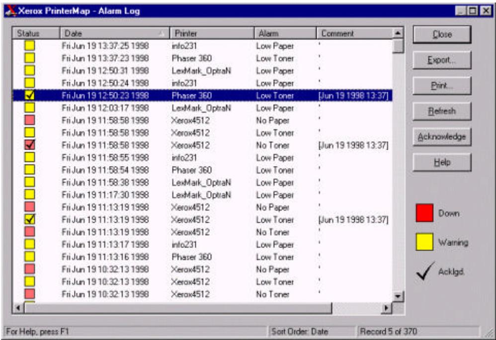 XEROX PHASER 140 - Alarm Log Window - 1