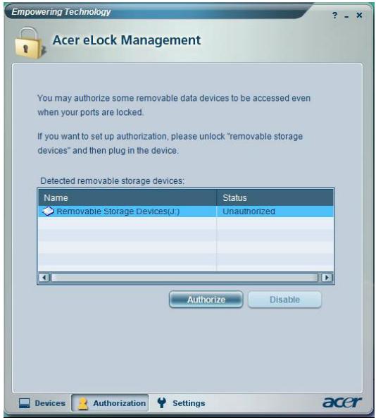 ACER ELOCK MANAGEMENT - Autorise les lecteurs personnels - 1