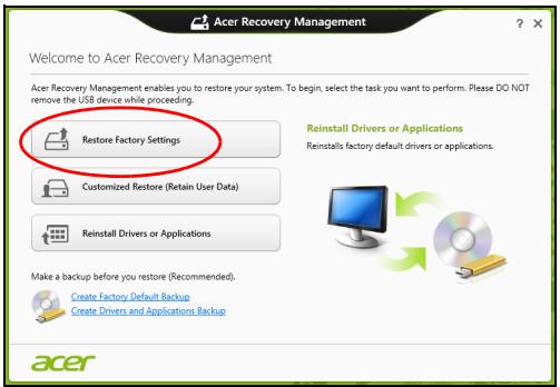 ACER ASPIRE V3-771G-73636G1TMAII - Obnovení nastavení z vyroby pomoci nastroje Acer Recovery Management - 1