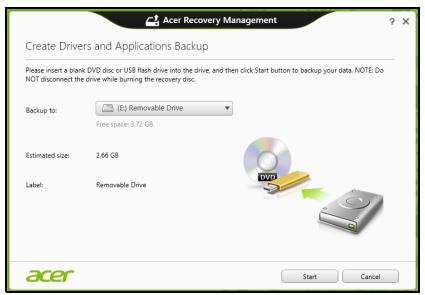 ACER ASPIRE V3-771G-73636G1TMAII - 创建驱动程序和应用程序备份 - 2