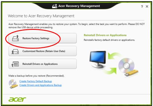 ACER ASPIRE V3-771G-73636G1TMAII - Restaurar valores predeterminados con Acer Recovery Management - 1