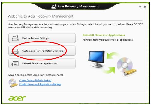 ACER ASPIRE V3-771G-73636G1TMAII - Przywracanie spersonalizowane przy użyciu aplikacje Acer Recovery Management - 1