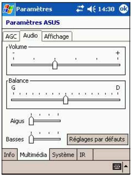 ASUS MYPAL A716 - Pour modifier les paramètres Audio : - 1