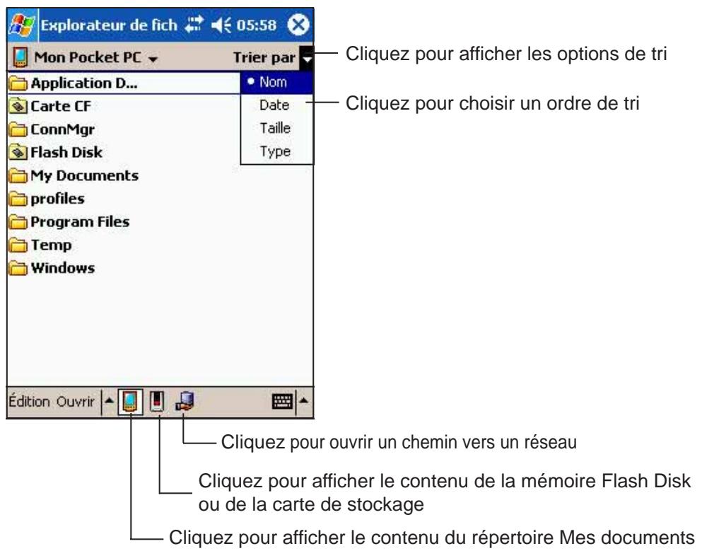 ASUS MYPAL A716 - Utiliser l'Explorateur de fichiers pour trouver et organiser les fichiers: - 1