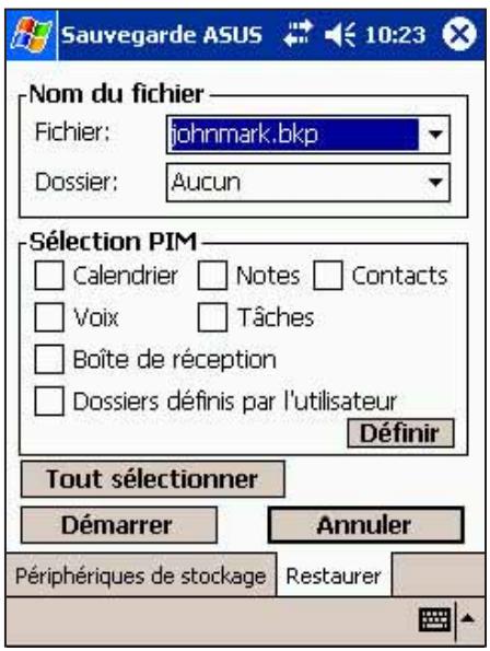 ASUS MYPAL A716 - Pour restaurer les données PIM: - 2