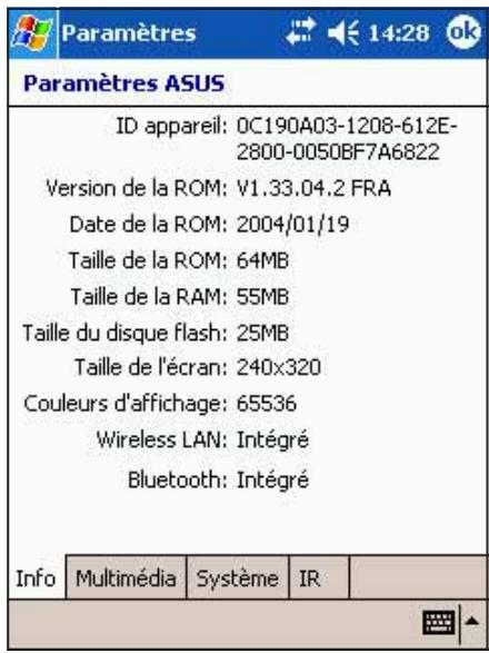 ASUS MYPAL A716 - Pour acceder aux paramètres ASUS: - 1