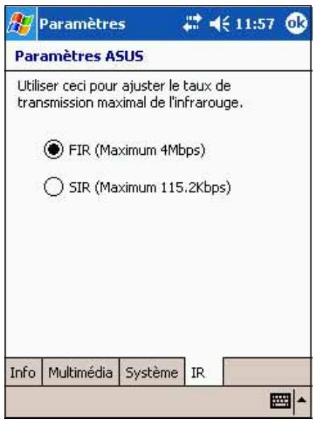 ASUS MYPAL A716 - Choisir le taux de transmission pour l'infrarouge (IR): - 1