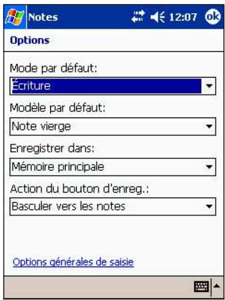 ASUS MYPAL A716 - Pour modifier les options de Notes : - 1