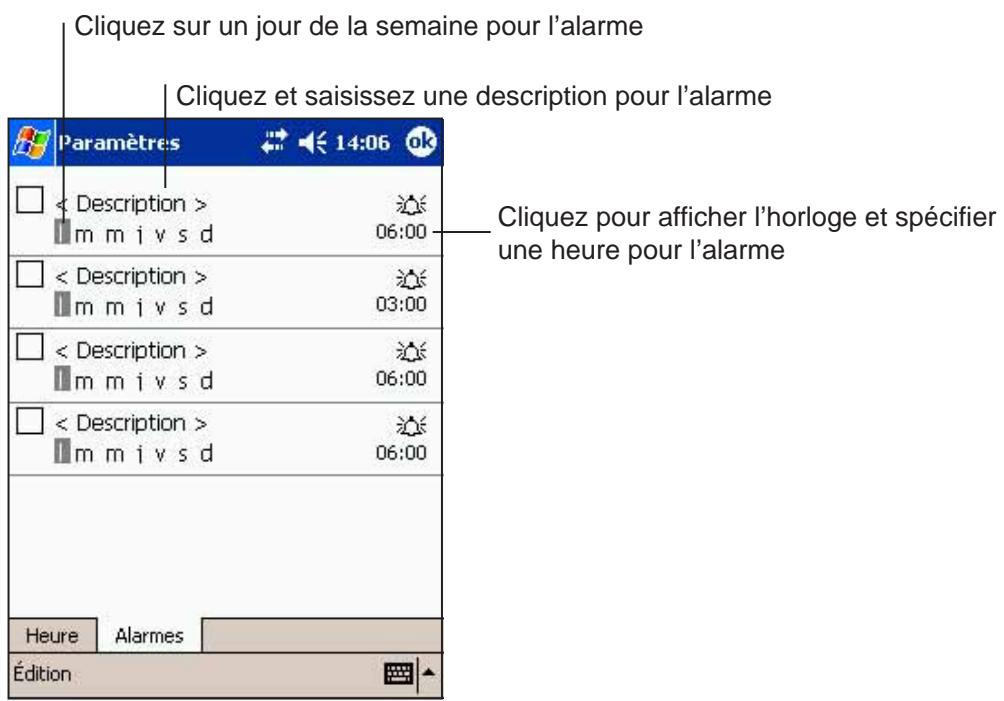 ASUS MYPAL A716 - Pour modifier les paramètres de l'alarme: - 1