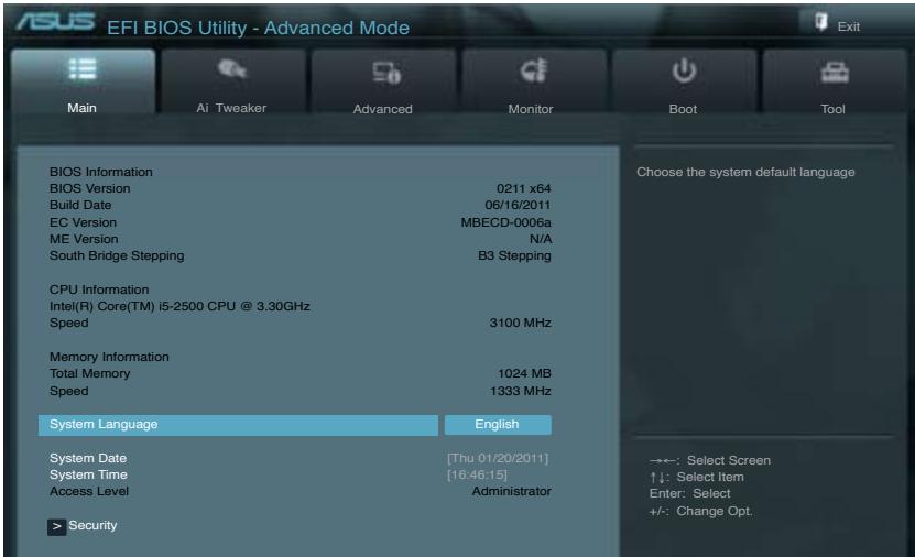 ASUS P8Z68-V LX - Menu principal - 1
