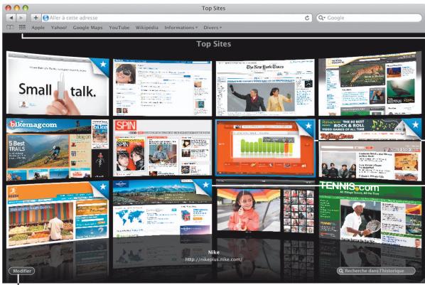 Alter à cette adresse Top Sites Apple Yahoo! Google Maps YouTube Wikipedia Informations Divers Google Small talk. The New York Times Tikemag.com SPN TENNS.com Modifi http://nikeplus.nike.com/ Recherche des historiques