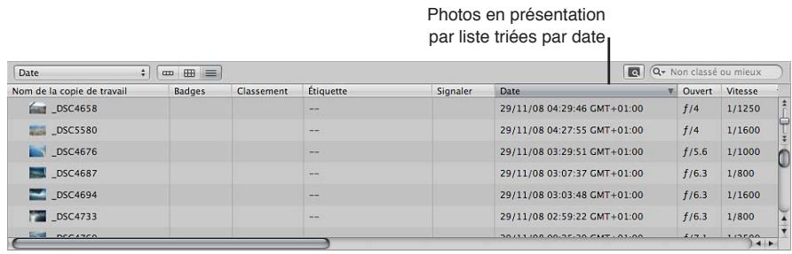 APPLE APERTURE 3.3 - Pour trier les photos en fonction d'une catégorie en présentation par liste - 1