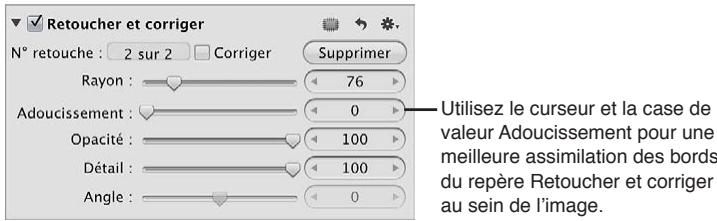 APPLE APERTURE 3.3 - Pour ajuster le niveau d'adoucissement des pixels clonés au sein d'un repère Retoucher et corriger - 1