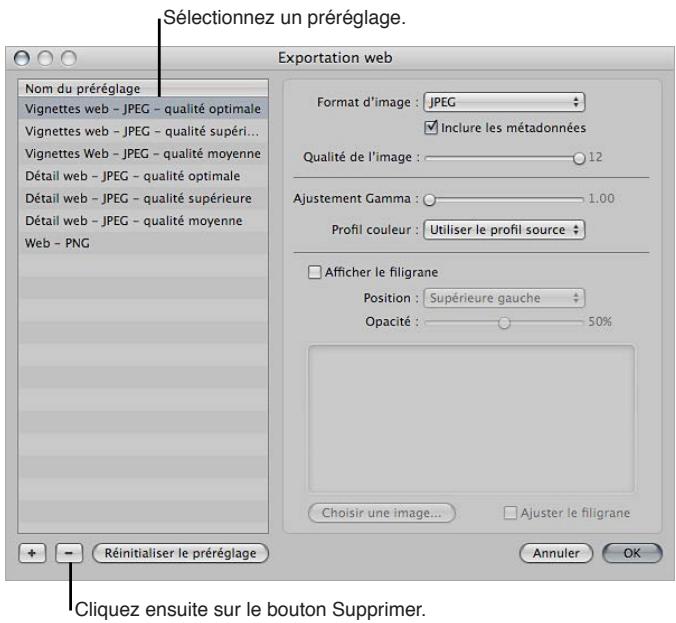 APPLE APERTURE 3.3 - Pour supprimer un préréglage d'exportation web - 1
