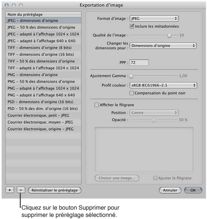APPLE APERTURE 3.3 - Suppression d'un préréglage d'exportation - 1