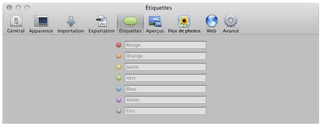 APPLE APERTURE 3.3 - Préférences de la sous-fenêtre Étiquettes - 1