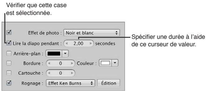 APPLE APERTURE 3.3 - Modification de la durée d'affichage de certaines diapositives - 1