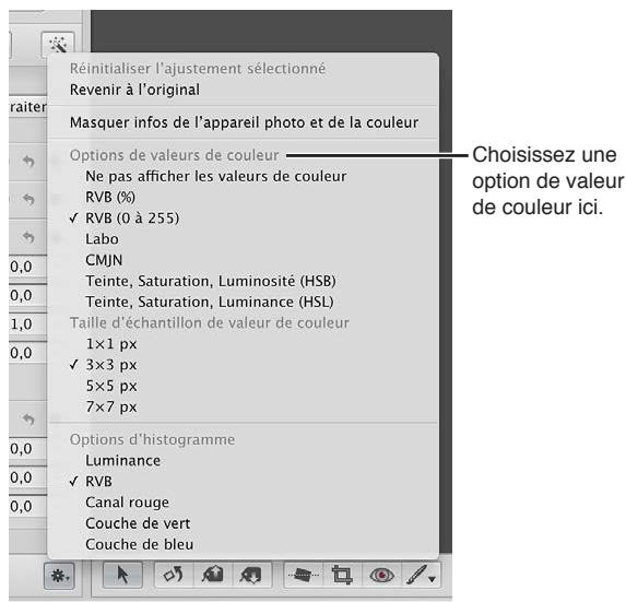 APPLE APERTURE 3.3 - Pour choisir une option de valeurs de couleur pour le colorimètre - 1