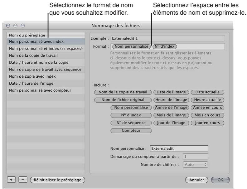 APPLE APERTURE 3.3 - Pour modifier un format de nom afin de supprimer les espaces - 1