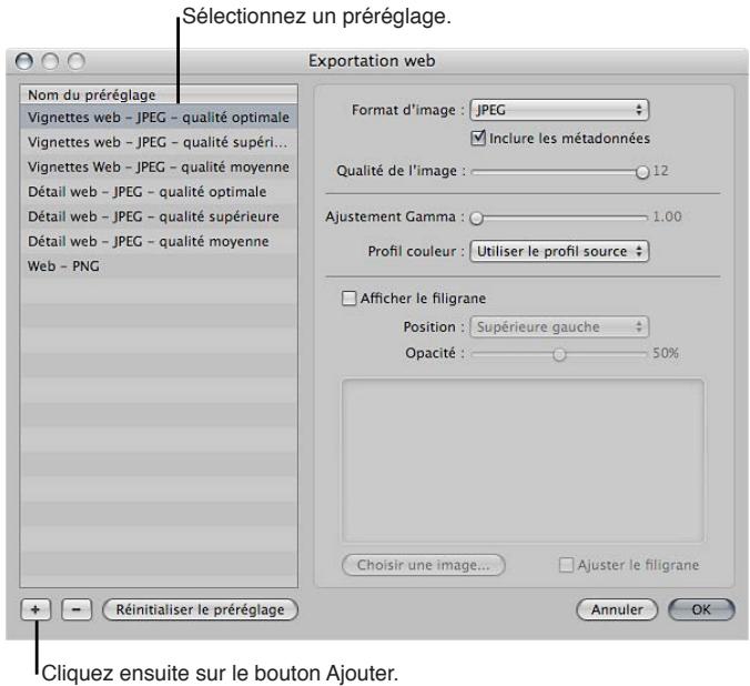 APPLE APERTURE 3.3 - Pour créer un nouveau préréglage d'exportation web - 1