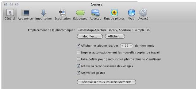 APPLE APERTURE 3.3 - Préférences de la sous-fenêtre Général - 1