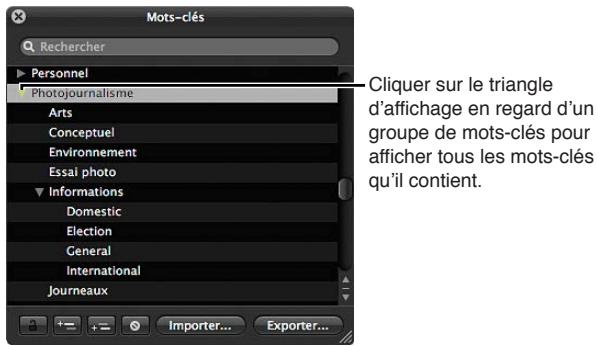 APPLE APERTURE 3.3 - Pour retrouver un mot-clé à l'aide de la palette de mots-clés - 1