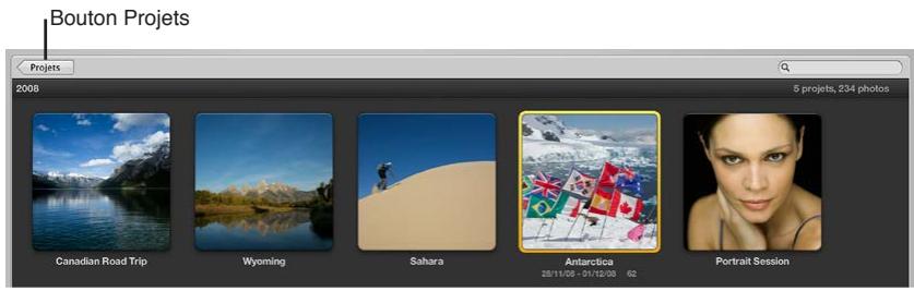 APPLE APERTURE 3.3 - Pour régler la présentation Projets afin d'afficher une seule année ou un seul dossier de projets - 2