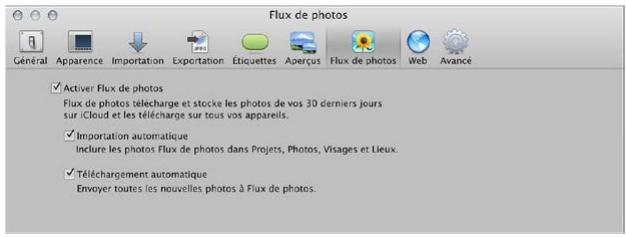 APPLE APERTURE 3.3 - Préférences Flux de photos - 1