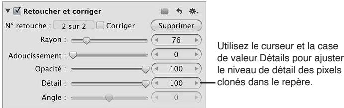 APPLE APERTURE 3.3 - Ajustement des détails à l'intérieur de la zone délimitée par les repères Retoucher et corriger - 2