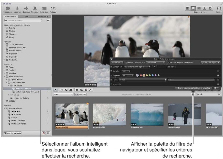 APPLE APERTURE 3.3 - Pour rechercher des photos dans un album intelligent - 1