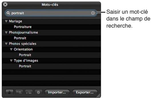 APPLE APERTURE 3.3 - Pour retrouver un mot-clé à l'aide de la palette de mots-clés - 2