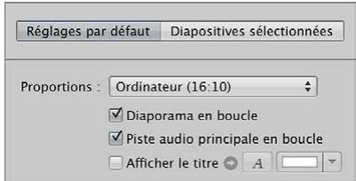 APPLE APERTURE 3.3 - Lecture en boucle du diaporama et de la piste audio principale - 1