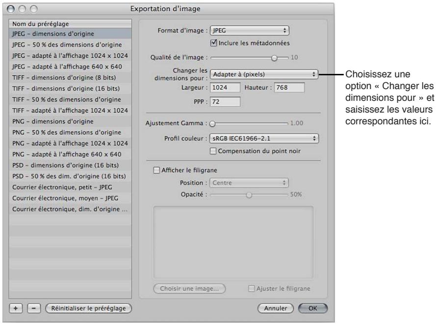 APPLE APERTURE 3.3 - Définition de la résolution des images à l'exportation - 2