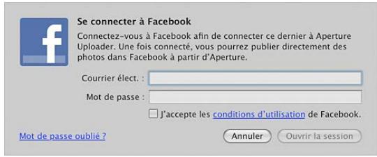 APPLE APERTURE 3.3 - Pour vous connecter à Facebook et créer un nouvel album Facebook - 1