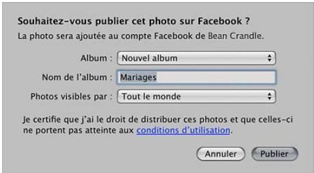 APPLE APERTURE 3.3 - Pour vous connecter à Facebook et créer un nouvel album Facebook - 2