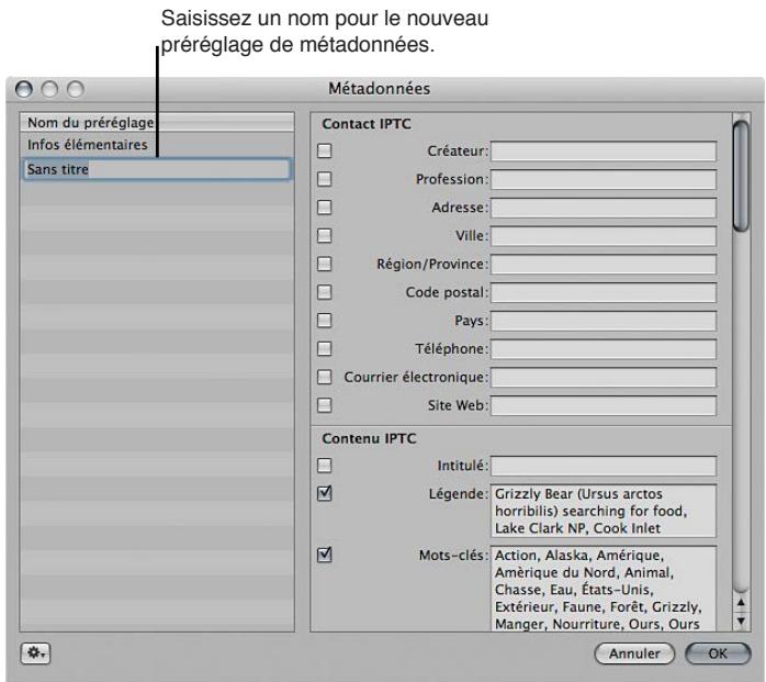 APPLE APERTURE 3.3 - Pour créer un préréglage de métadonnées - 1