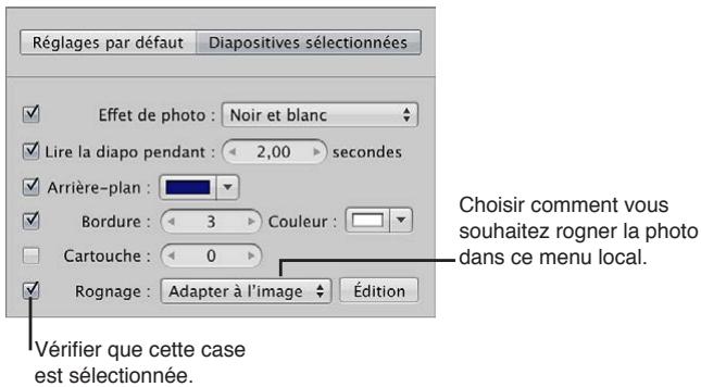 APPLE APERTURE 3.3 - Définition du rognage de certaines diapositives - 1