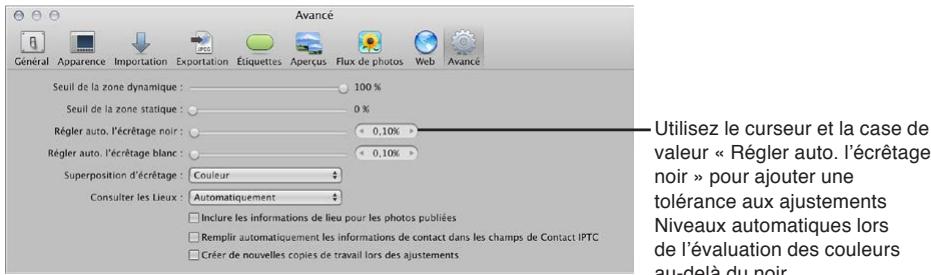 APPLE APERTURE 3.3 - Pour ajuster le point d'écrêtage noir - 1