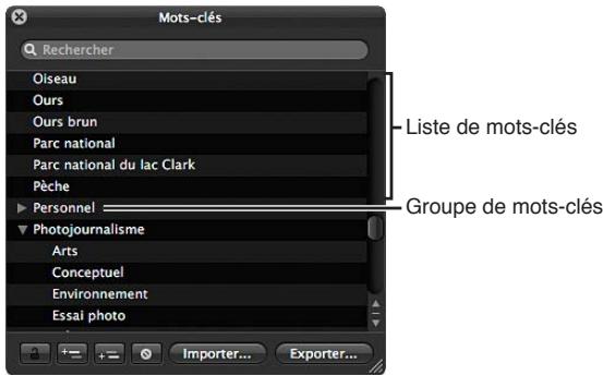 APPLE APERTURE 3.3 - Vue d'ensemble de la palette de mots-clés - 1
