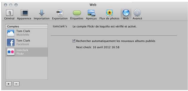 APPLE APERTURE 3.3 - Préférences de la sous-fenêtre Web - 1