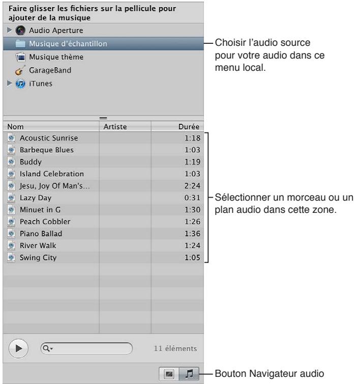 APPLE APERTURE 3.3 - Pour ajouter un clip audio à la piste audio principale de votre diaporama - 1