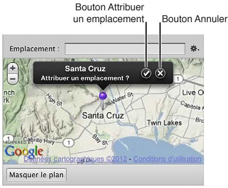 APPLE APERTURE 3.3 - Pour effectuer un zoom avant ou arrière sur la carte affichée dans la sous-fenêtre Carte de l'inspecteur d'informations - 4